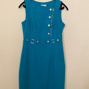 Calvin Klein Teal Sleeveless Dress with Signature Gold Hardware - Size 6